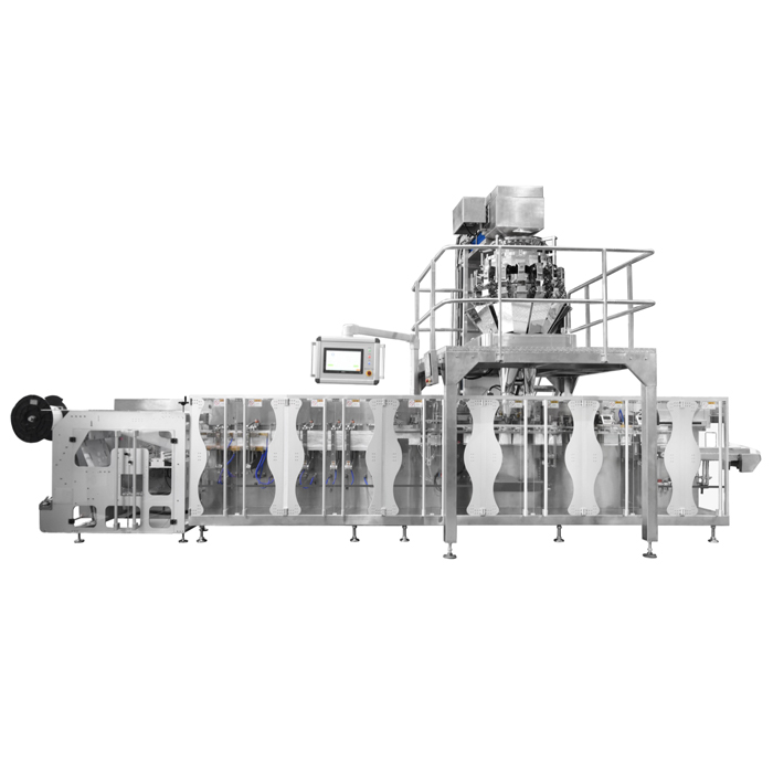 Doypack Form-Fill-Seal machine designed for filling and sealing Doypack pouches with a zip lock, suitable for dry and sticky granular products.