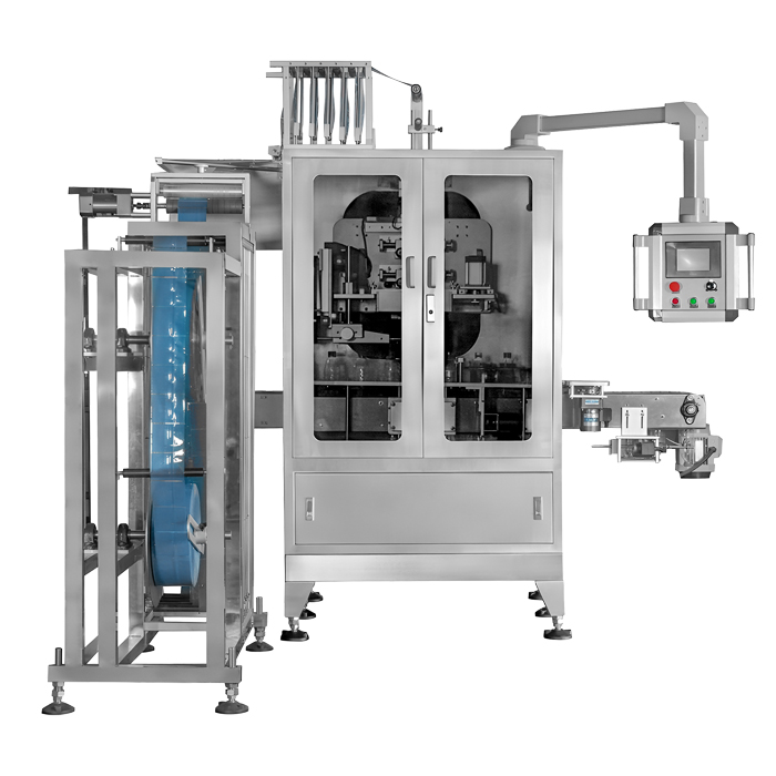 A high-speed shrink sleeve labelling machine for bottles, ideal for the food, beverage, cosmetics, and household industries, ensuring fast and precise label application.