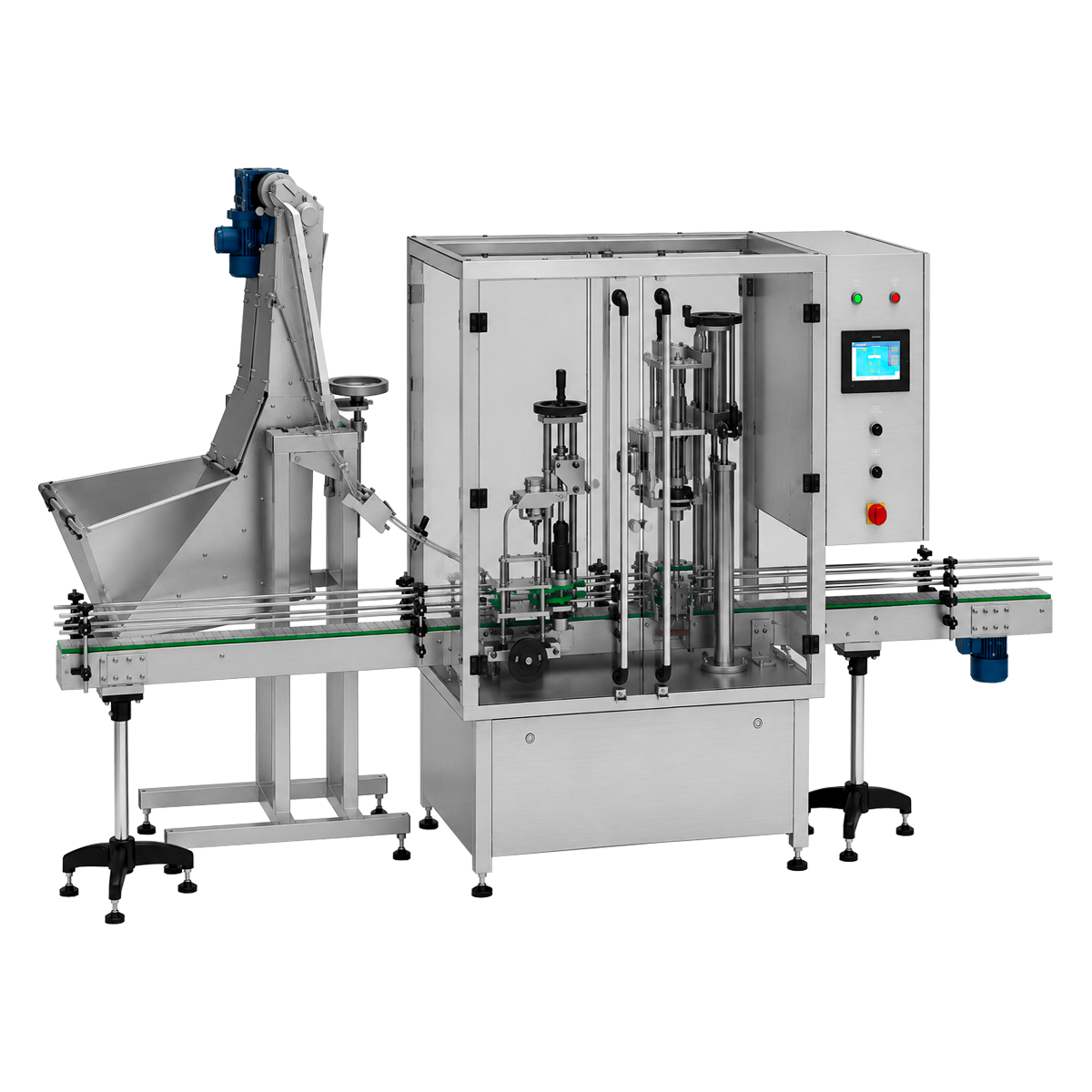 Linear Bottle Capping Machine LBC-1 Automatic linear bottle capping machine applying screw caps for secure and consistent sealing. Designed for medium-speed production and various bottle sizes.