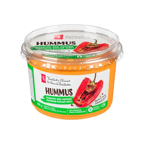 Roasted Red Pepper Hummus in Plastic Cup with Snap-on Lid
